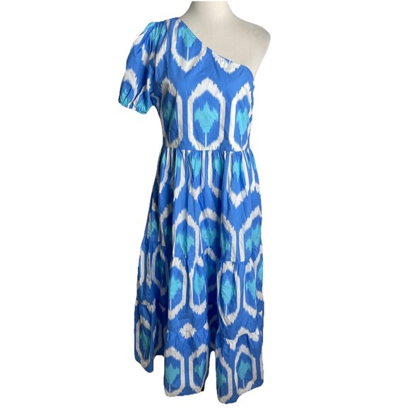 Oliphant Odisha One Shoulder Maxi Dress Blue Ikat Small - Picture 2 of 5